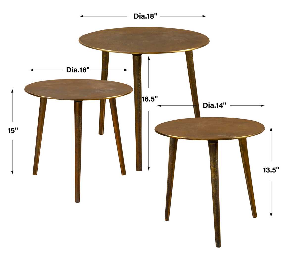 Dimensions of gold leaf nesting tables.