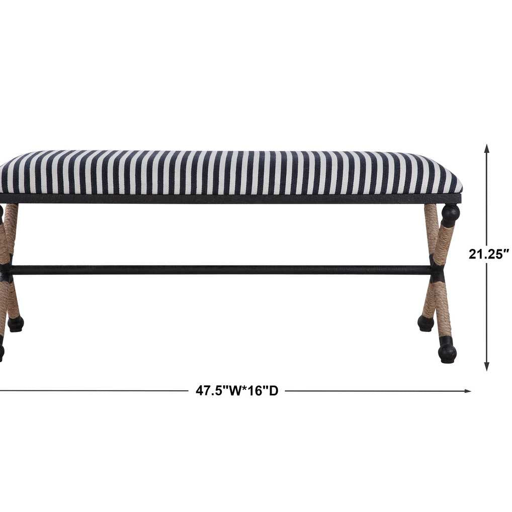 Striped bench with dimensions on a white background