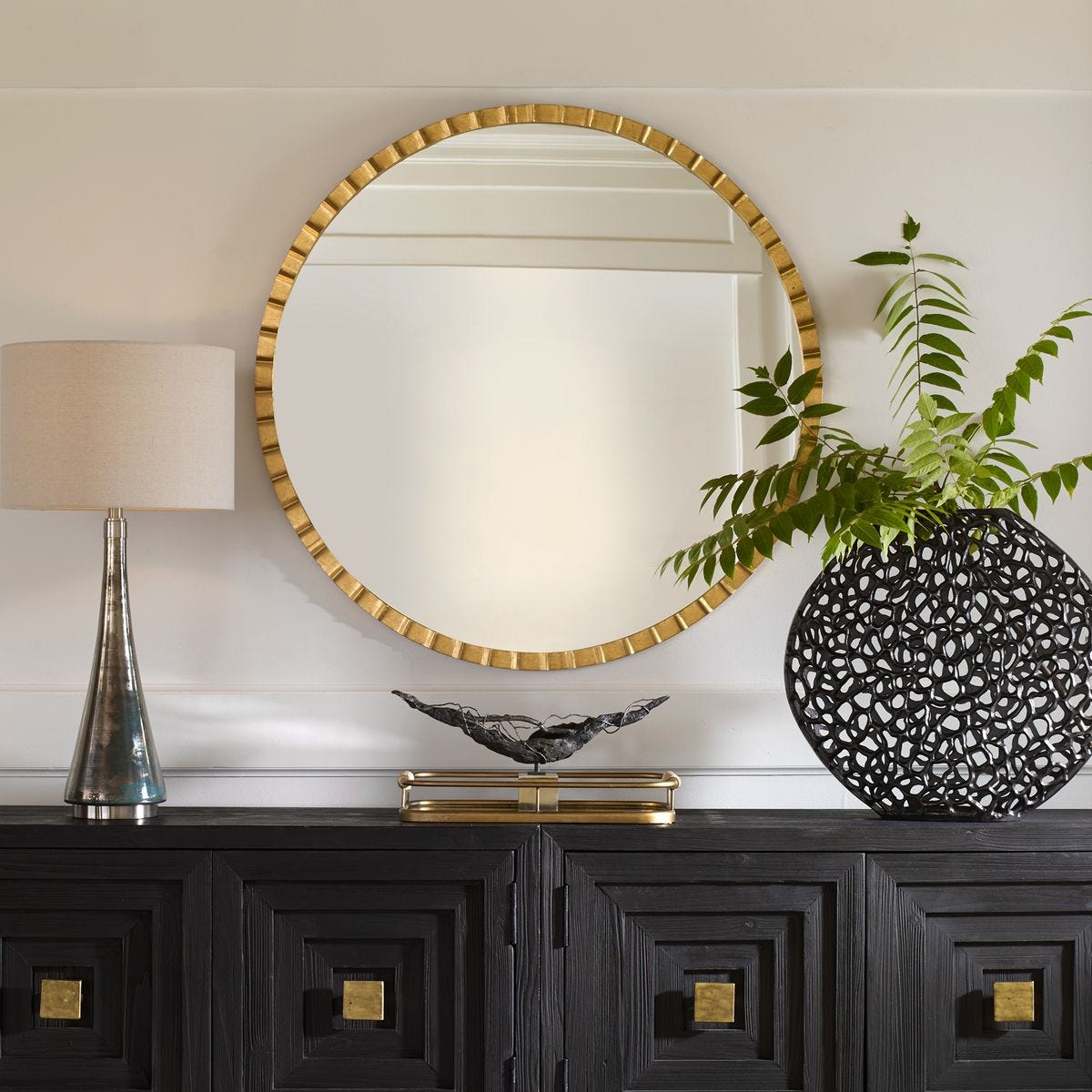 Distressed Gold Mirror - Large, Round, Gold Leaf