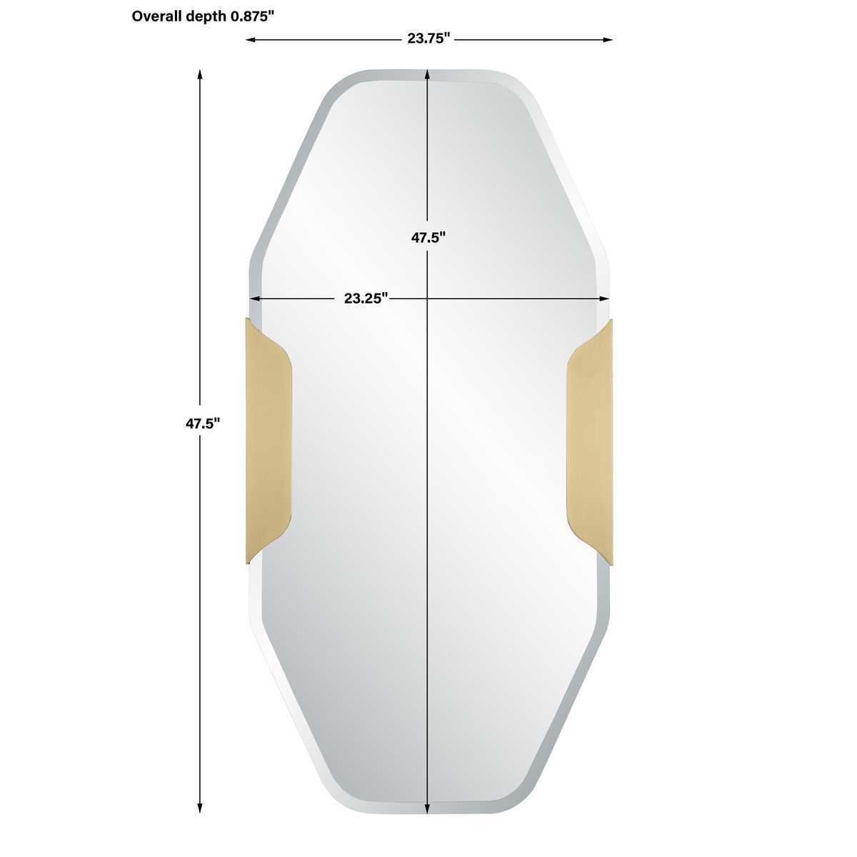 Elongated Octagon Mirror, Black Iron and Brass, 24" x 48"