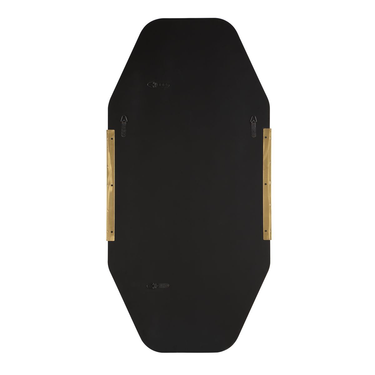 Elongated Octagon Mirror, Black Iron and Brass, 24" x 48"