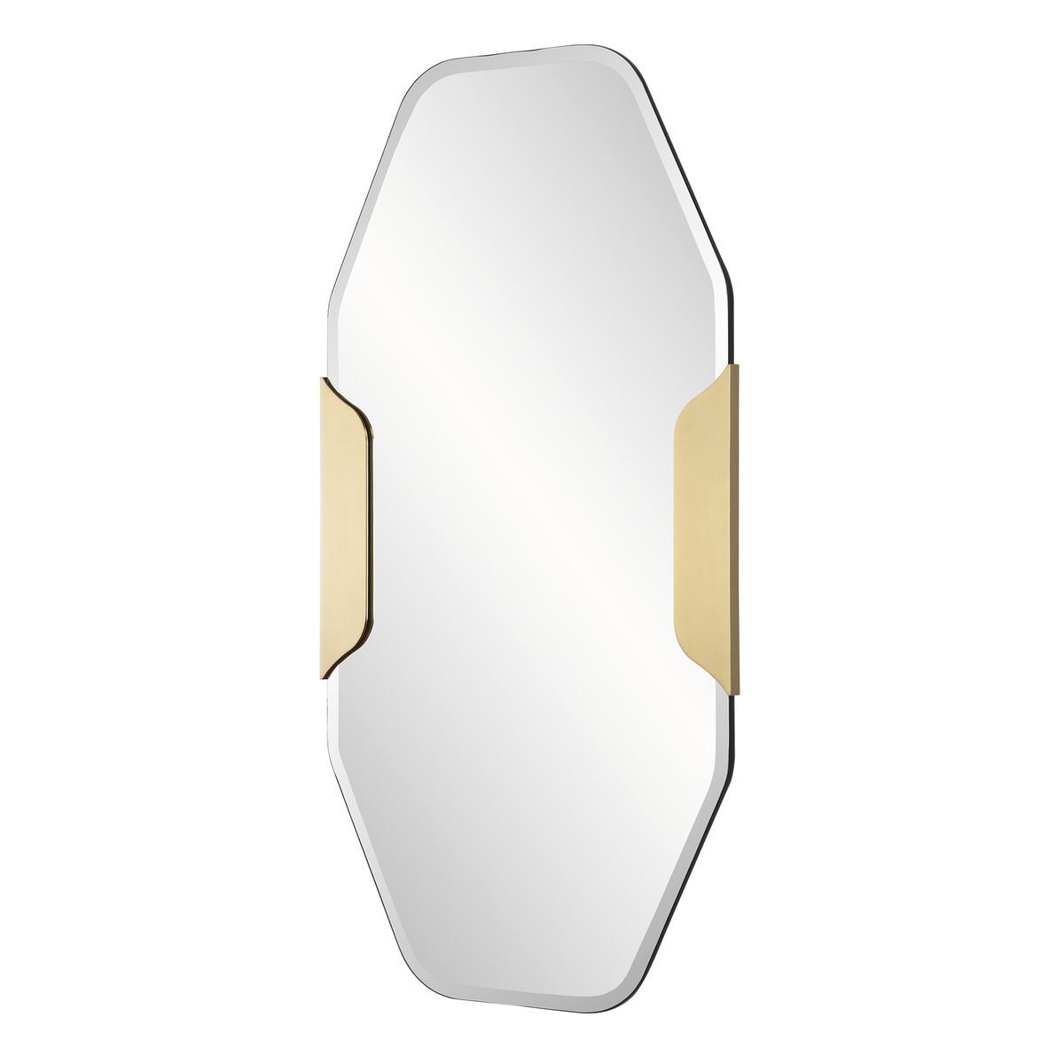 Elongated Octagon Mirror, Black Iron and Brass, 24" x 48"