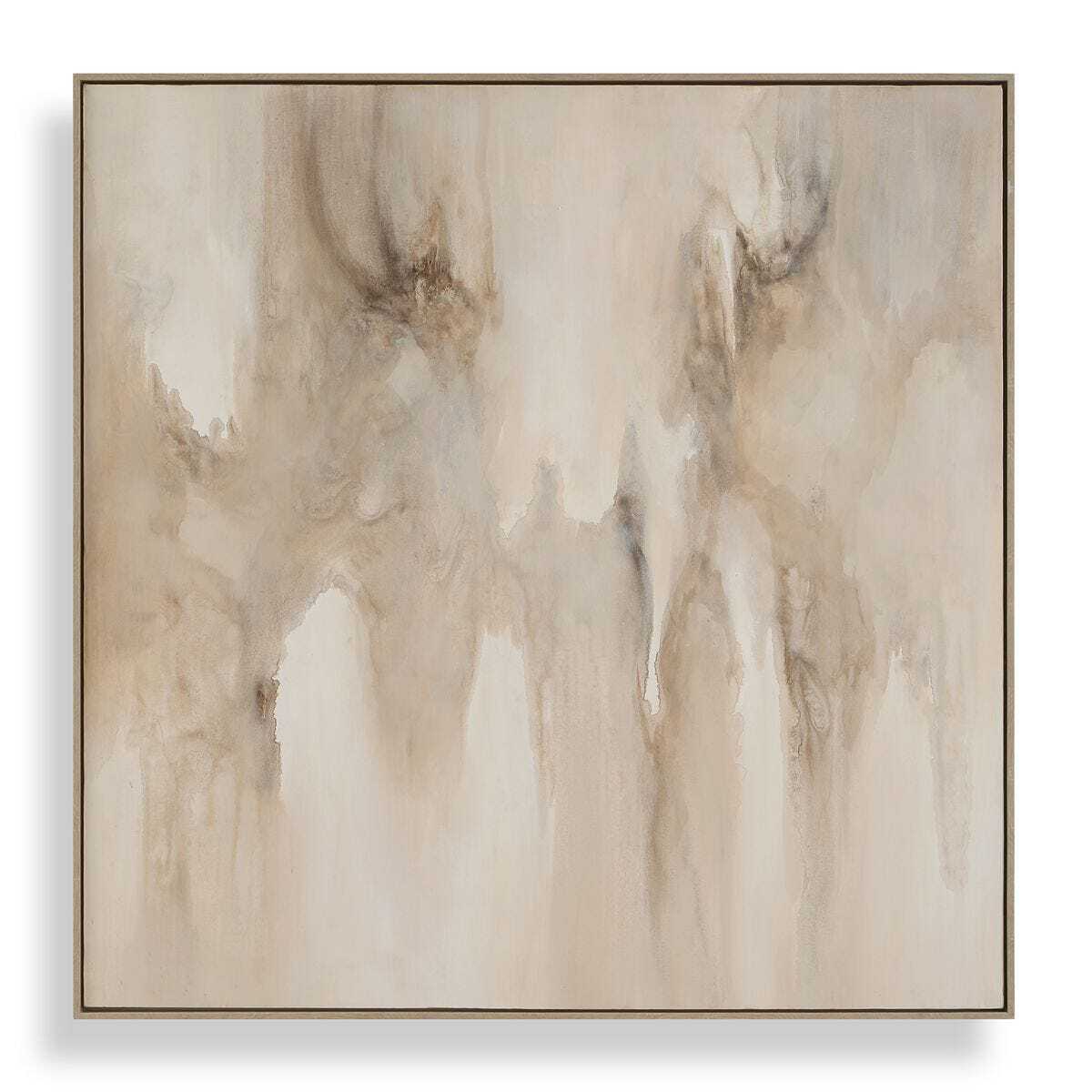 Abstract art piece with beige and brown tones on a white background