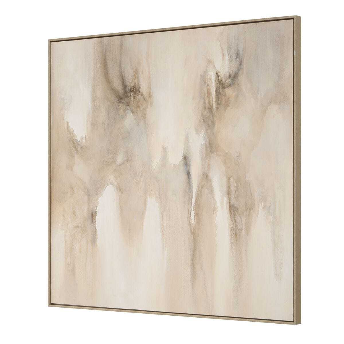 Abstract art piece with beige and brown tones on a white background