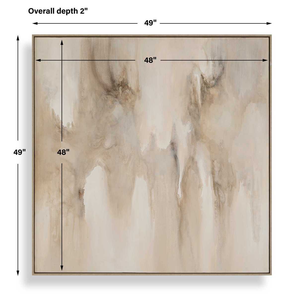 Framed abstract art with dimensions on a white background