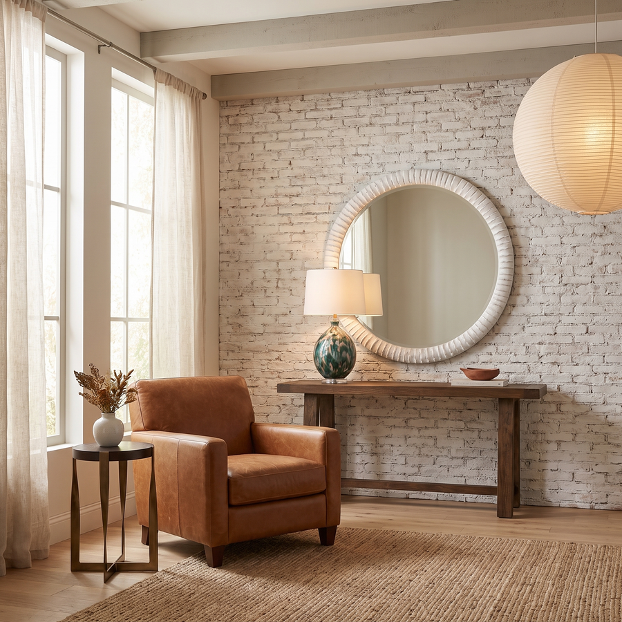 White Brick Farmhouse Bedroom Idea