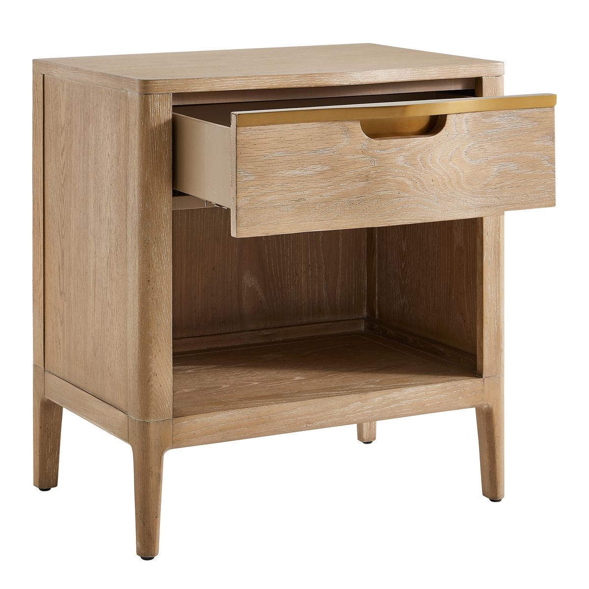 Wooden nightstand with a drawer on a white background