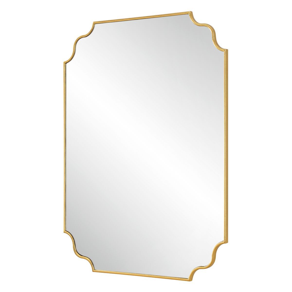 Rectangular mirror with a gold frame on a white background