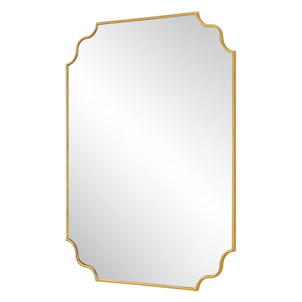 Rectangular mirror with a gold frame on a white background