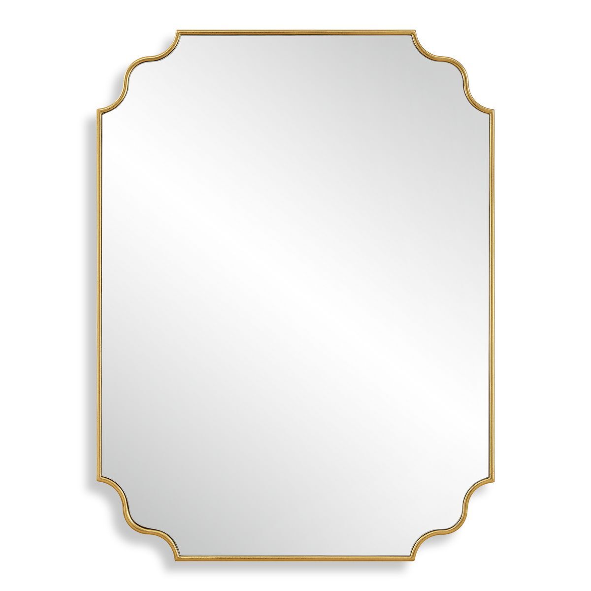 Rectangular mirror with a gold frame on a white background