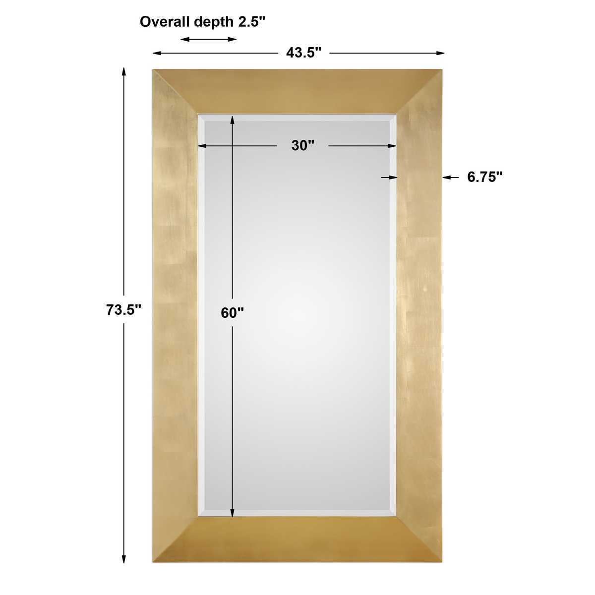 Measurement chart of a rectangular mirror with dimensions labeled