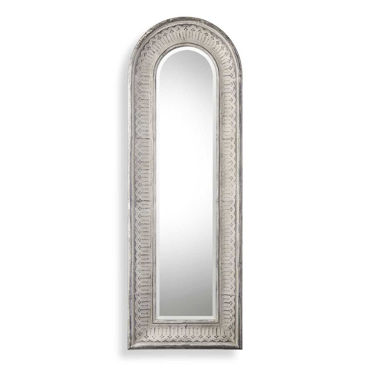 Decorative wall mirror with an ornate frame on a white background