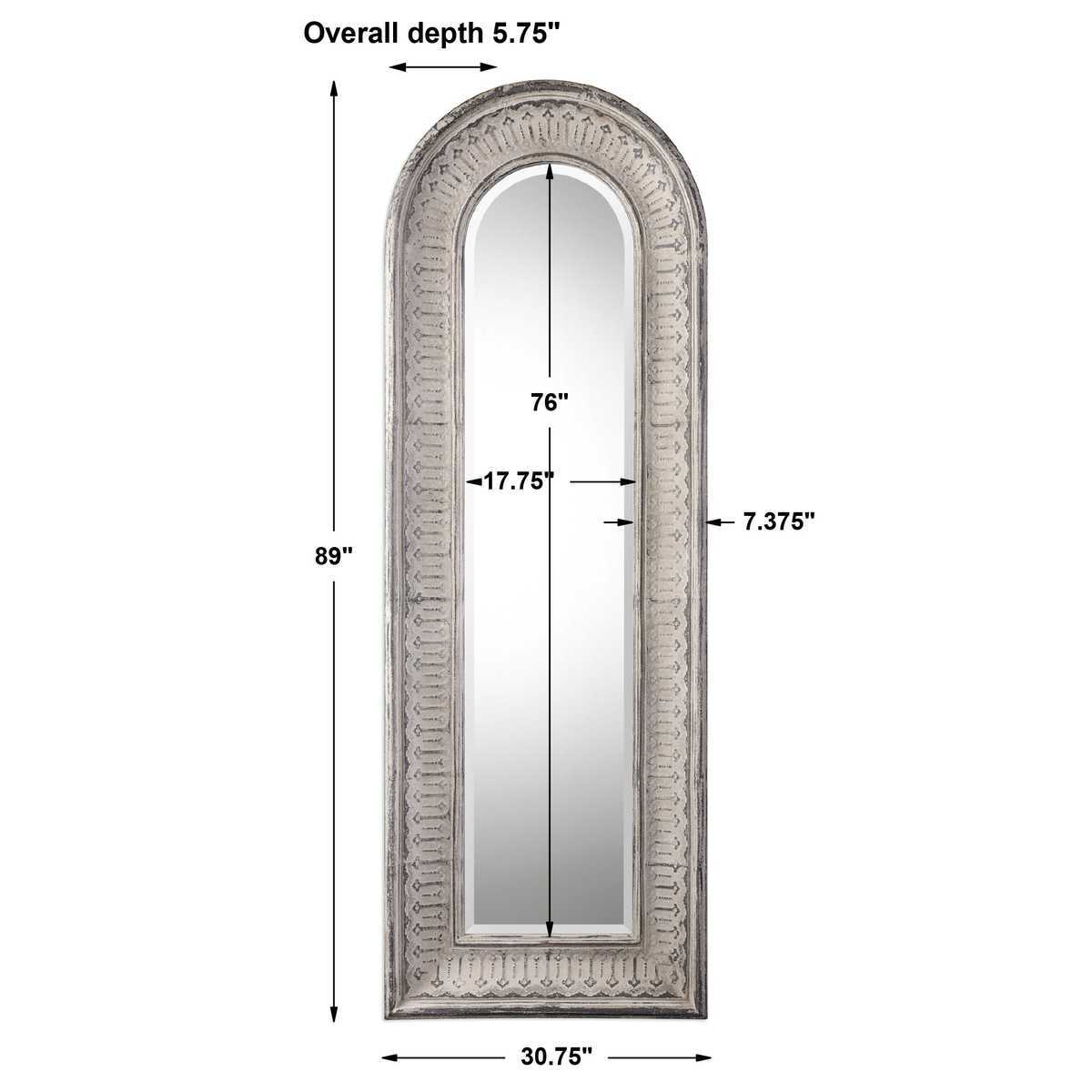 Decorative mirror with dimensions labeled on a white background