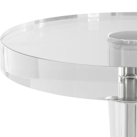 Glass drink table surface and stem.