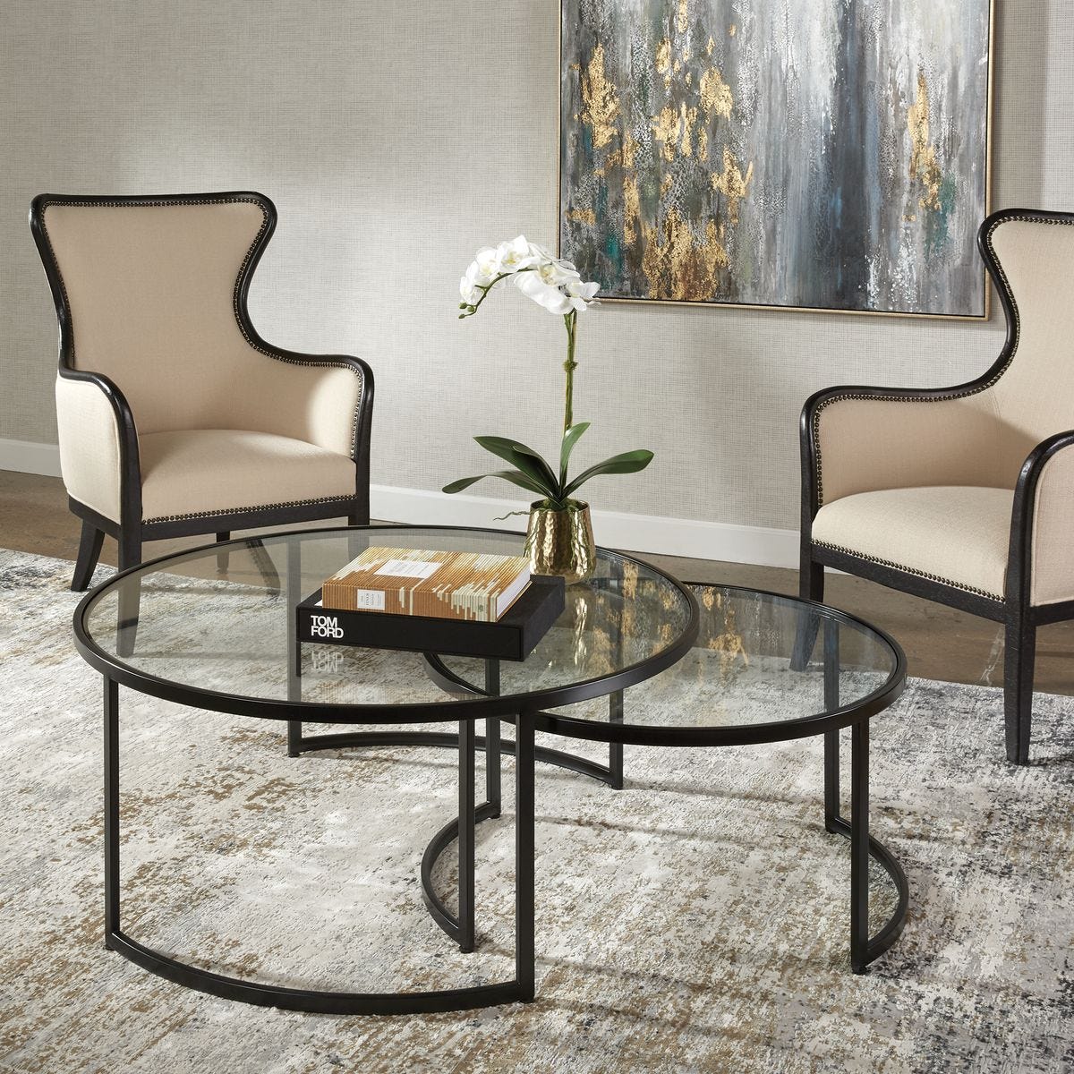 Glass nesting coffee tables.
