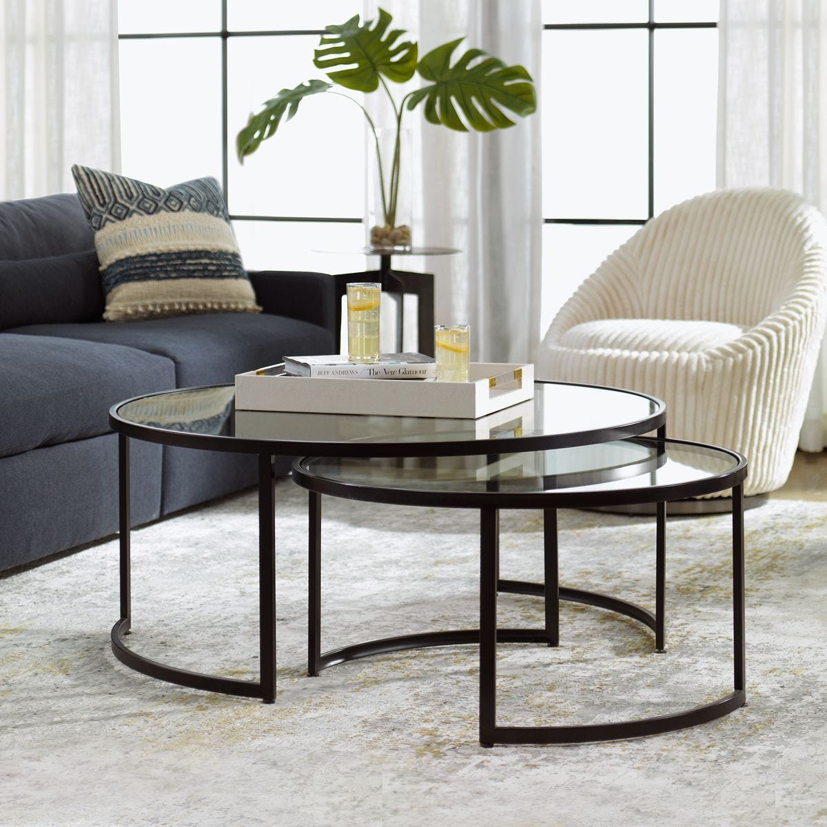 Glass nesting coffee tables.