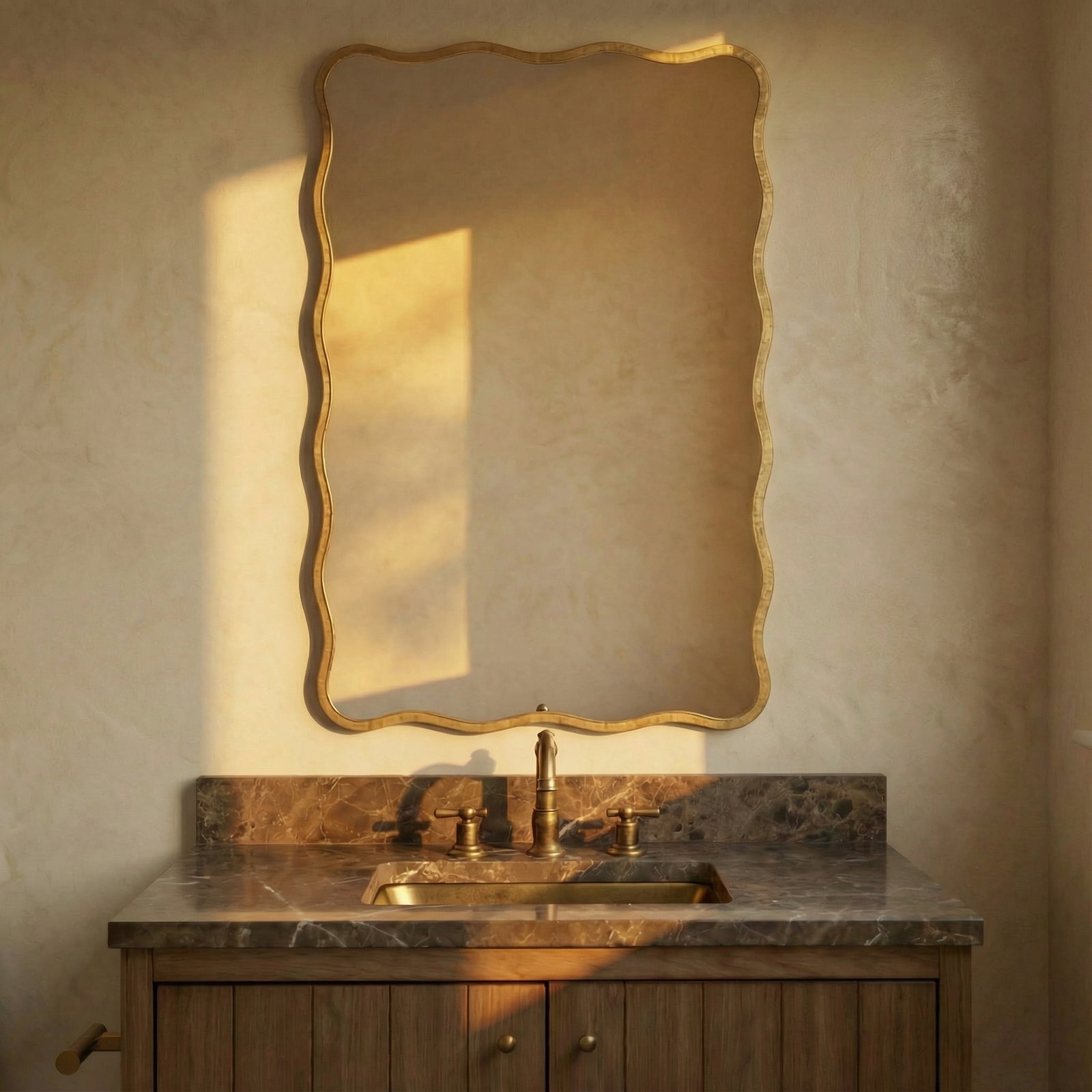 Scalloped Bathroom Mirror in Gold