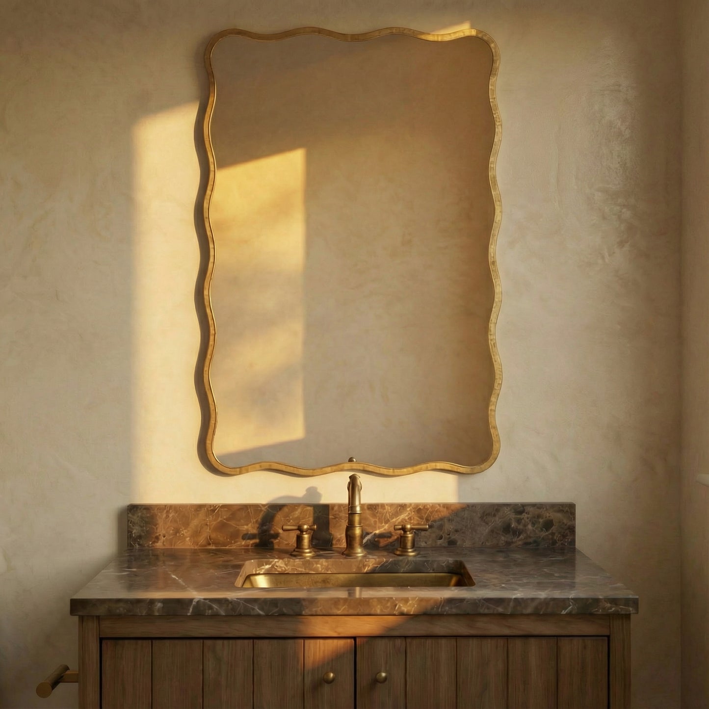 Scalloped Bathroom Mirror in Gold