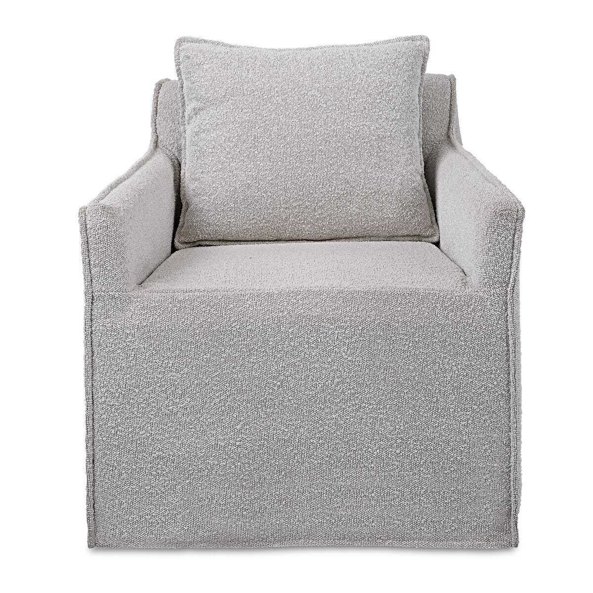 Gray textured armchair with a cushion on a white background