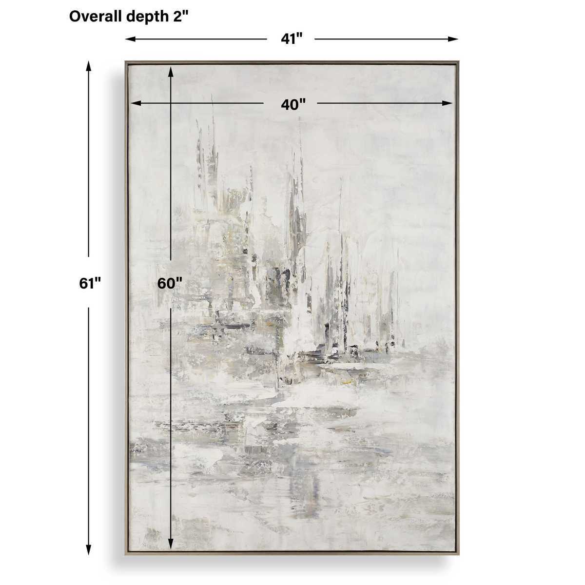 Abstract painting with dimensions indicated on a white background