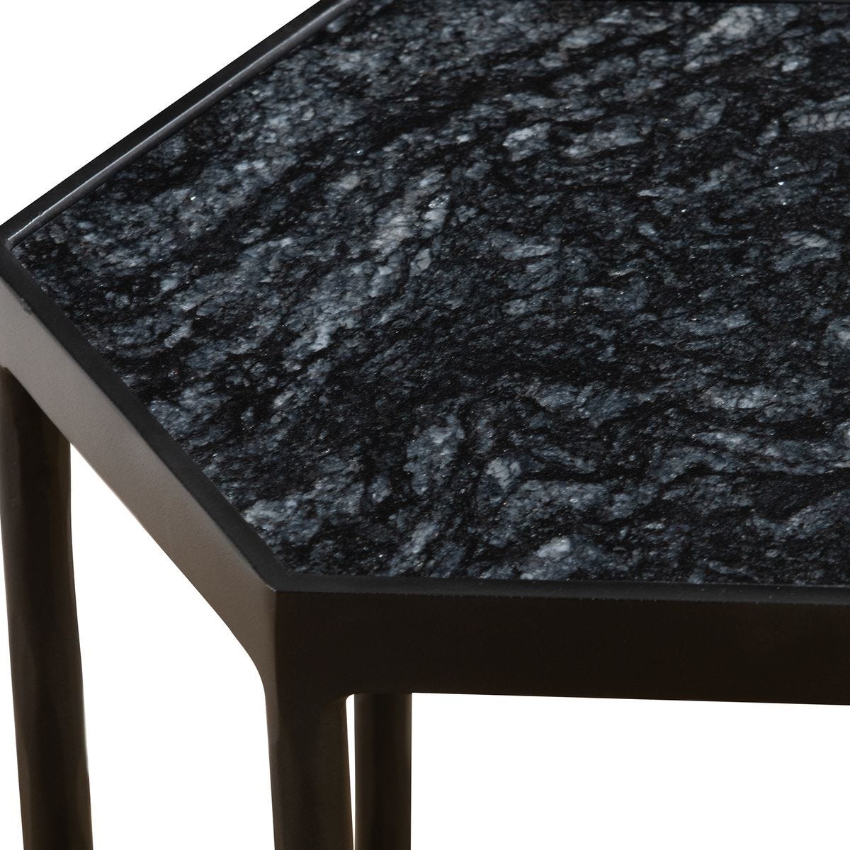 Black marble side table on a white background
