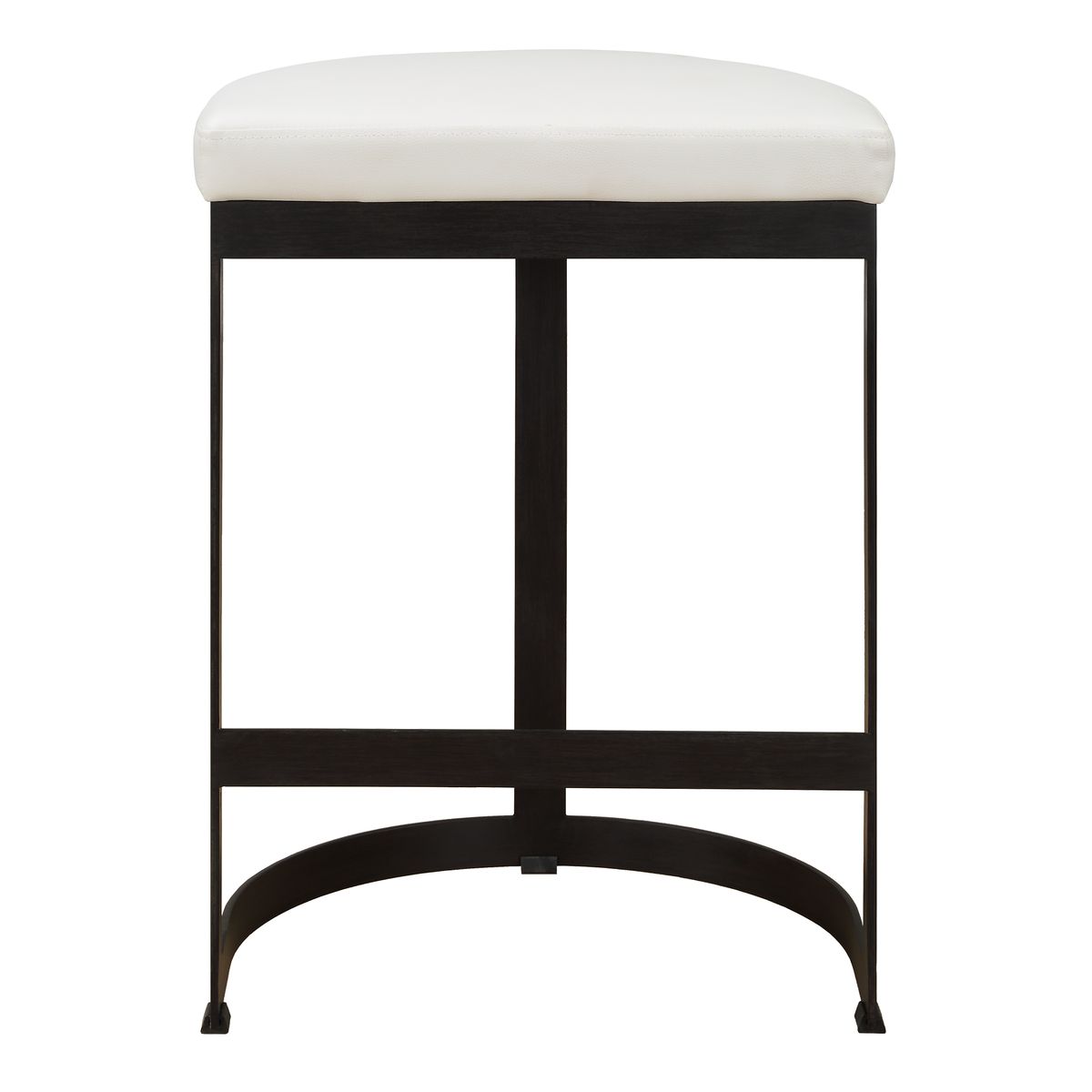 Modern Counter Stool | Matte Black | White Faux Leather Seat