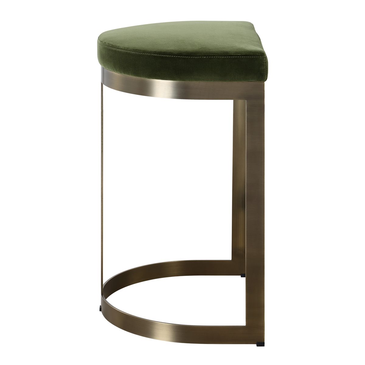 Luxury Velvet Counter Stool | Brushed Brass Base | Moss Green Upholstery