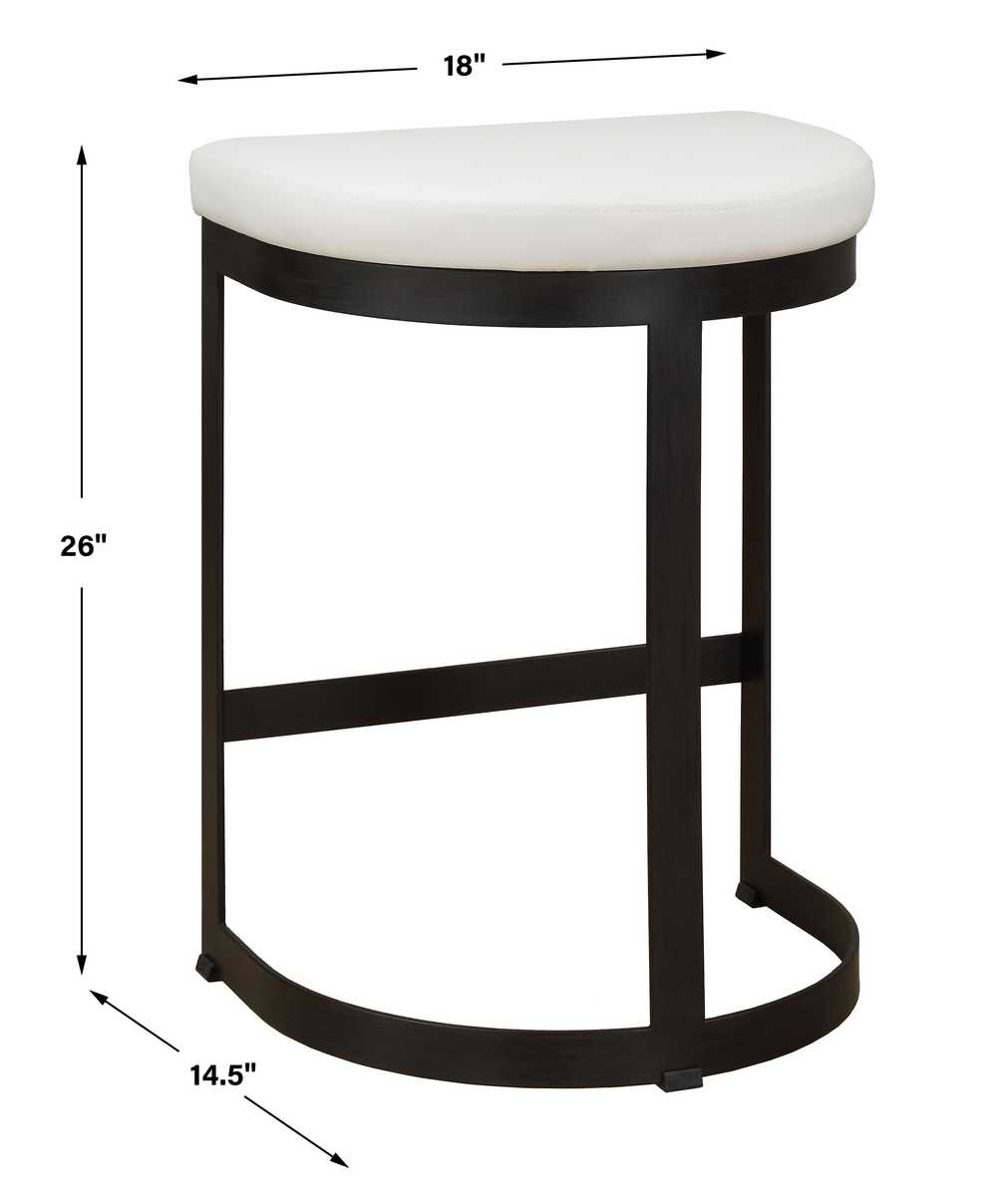 Modern Counter Stool | Matte Black | White Faux Leather Seat