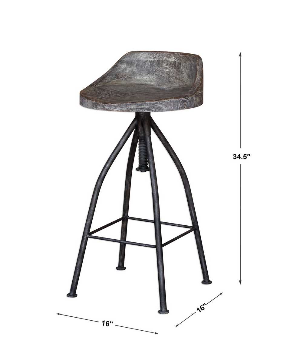 Industrial Swivel Bar or Counter Stool | Adjustable Height | Driftwood Gray Finish