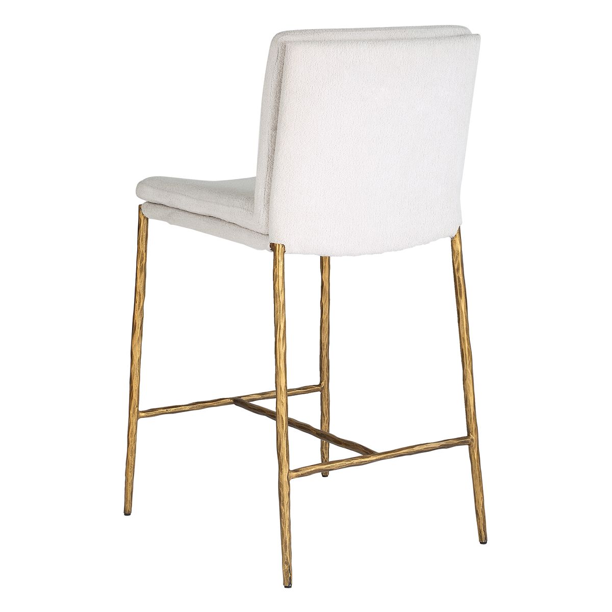 Luxury Boucle Bar Stool | Hand Forged Iron Base | Aged Gold Finish