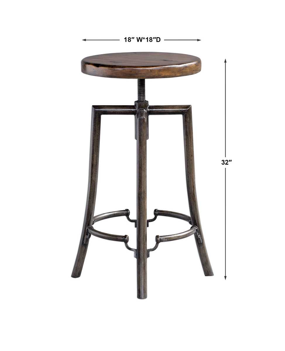 Wood Counter Stool | Dark Walnut | Industrial Iron Base