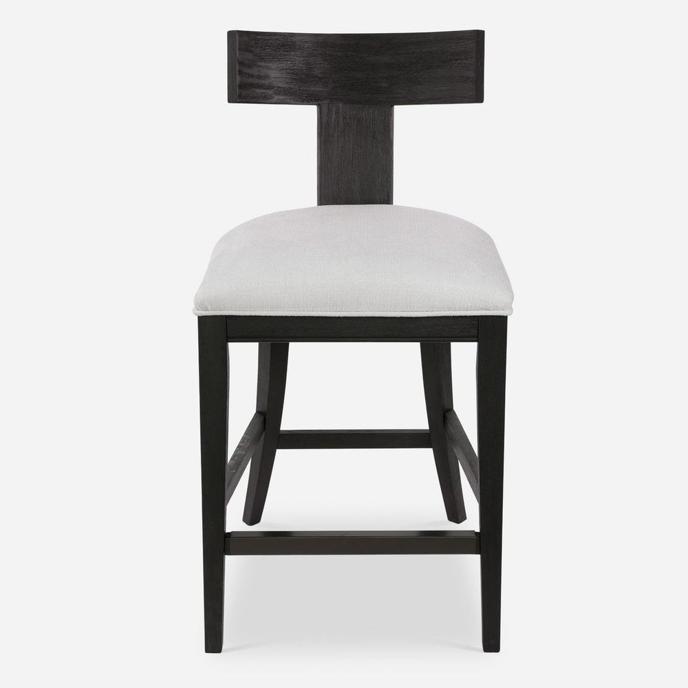 Modern Klismos Bar Stool | Charcoal Black Wood Frame | Stone White Fabric