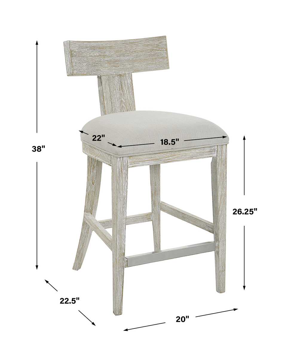 Whitewashed Klismos Bar Stool | Modern Design | Stone White Fabric