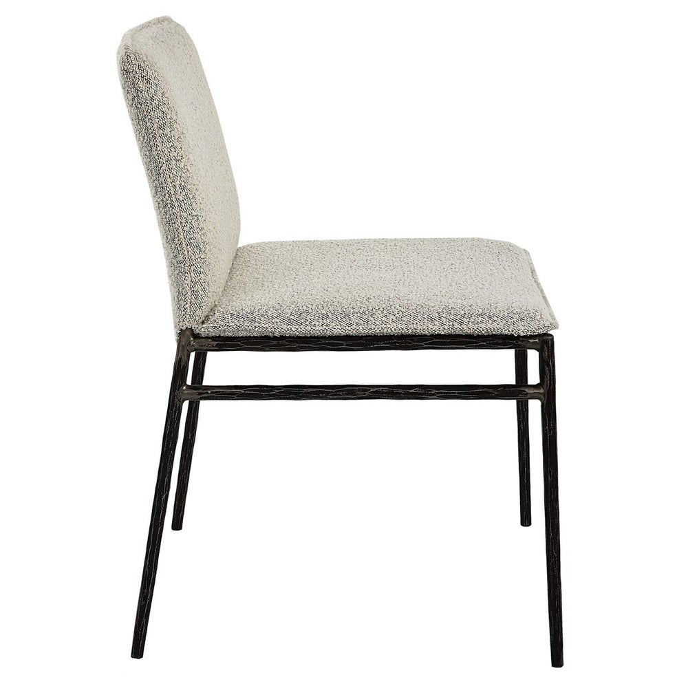 Modern Boucle Dining Chair | Chiseled Iron Frame | Ivory & Gray