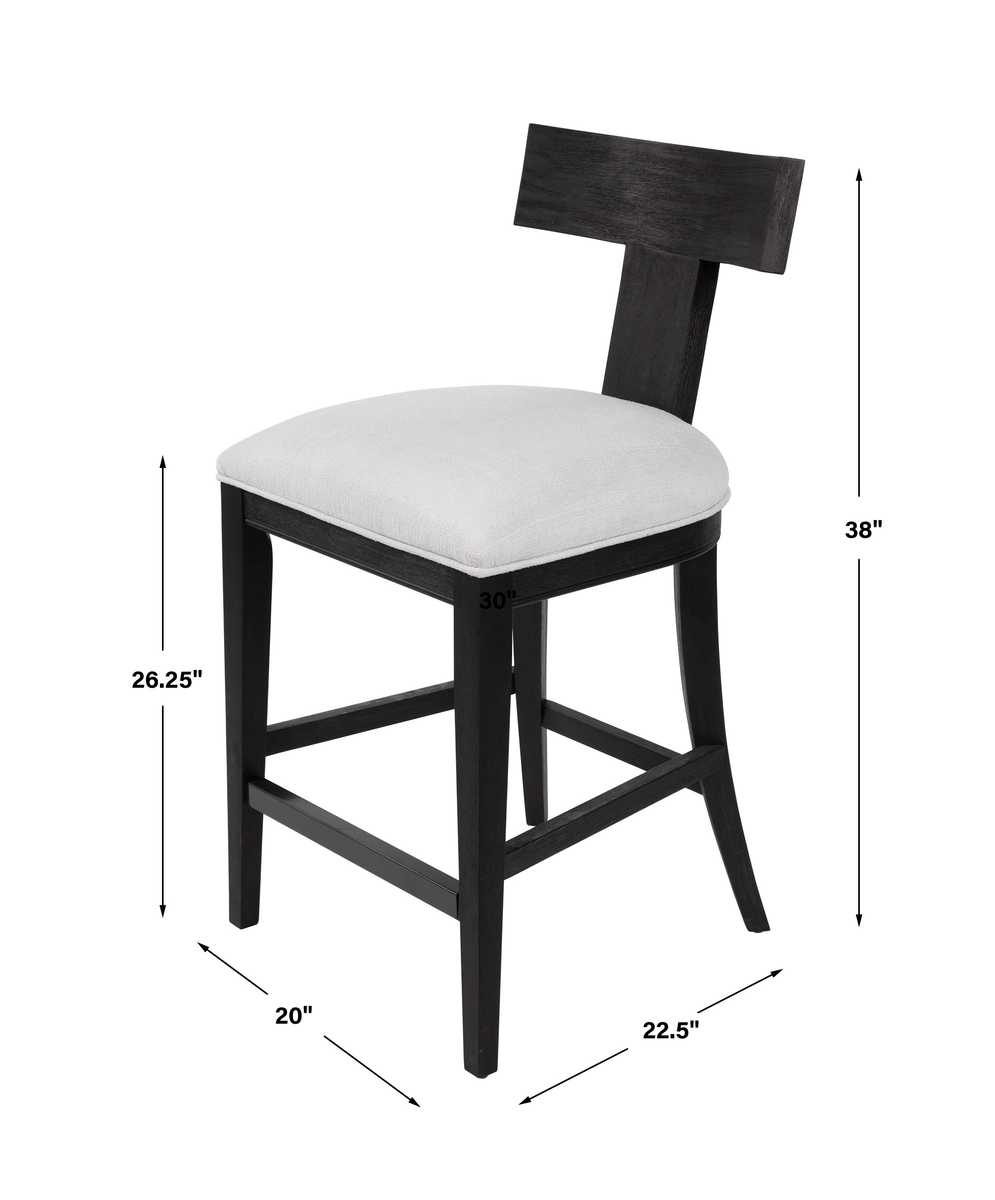 Modern Klismos Bar Stool | Charcoal Black Wood Frame | Stone White Fabric