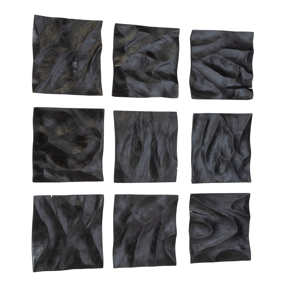 Hand-Carved Black Suar Wood Wall Decor (Set of 9)