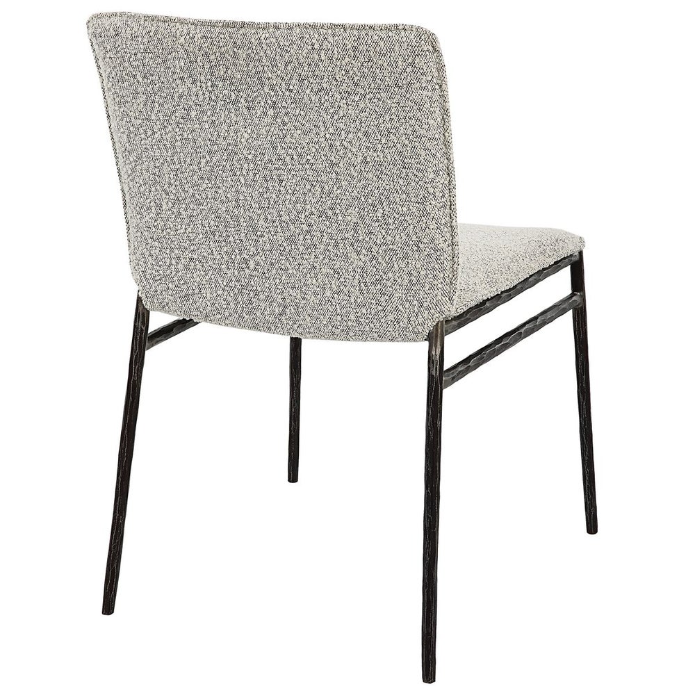 Modern Boucle Dining Chair | Chiseled Iron Frame | Ivory & Gray