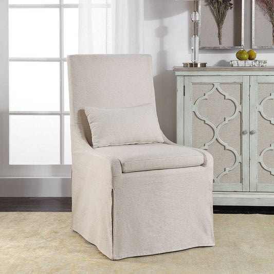 Casual Linen Armless Chair | Off-White Slipcover | Plush Cushion & Kidney Pillow