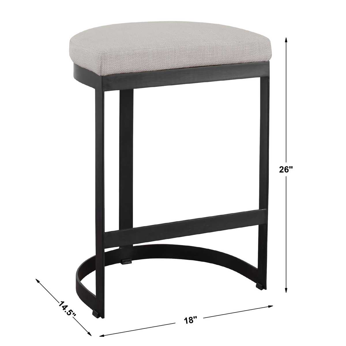 Modern Farmhouse Counter Stool | Matte Black Iron Base | Beige Linen Fabric