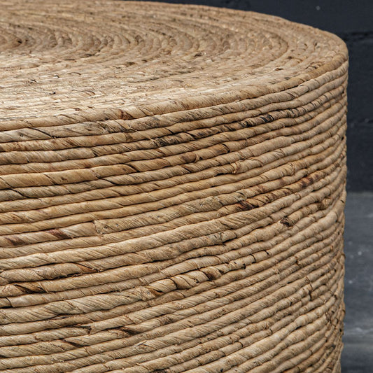 Round Coastal Coffee Table | Woven Banana Leaf | Natural Textures