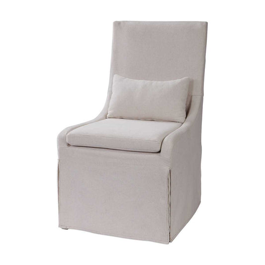 Casual Linen Armless Chair | Off-White Slipcover | Plush Cushion & Kidney Pillow