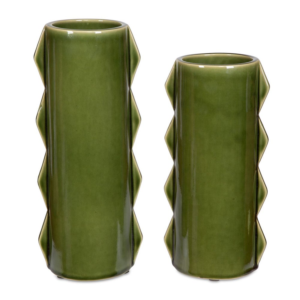 Green Ceramic Vases — Set of 2