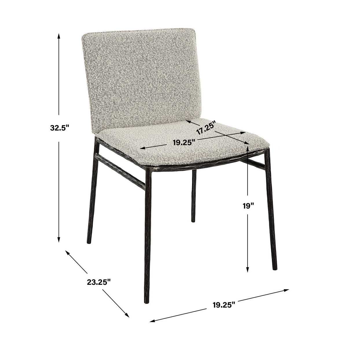 Modern Boucle Dining Chair | Chiseled Iron Frame | Ivory & Gray