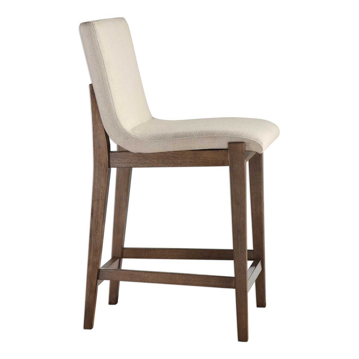 Elegant Linen Counter Stool | Light Walnut Wood Frame | Beige Performance Fabric