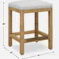 Coastal Rattan Counter Stool | Off-White Fabric | Antique Gold Kick Plate