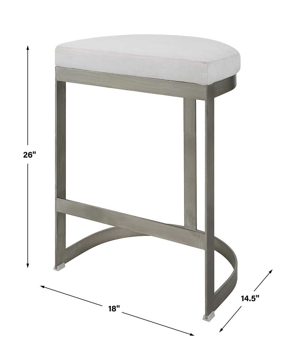 Coastal Counter Stool | Brushed Silver Base | White Linen Blend Fabric