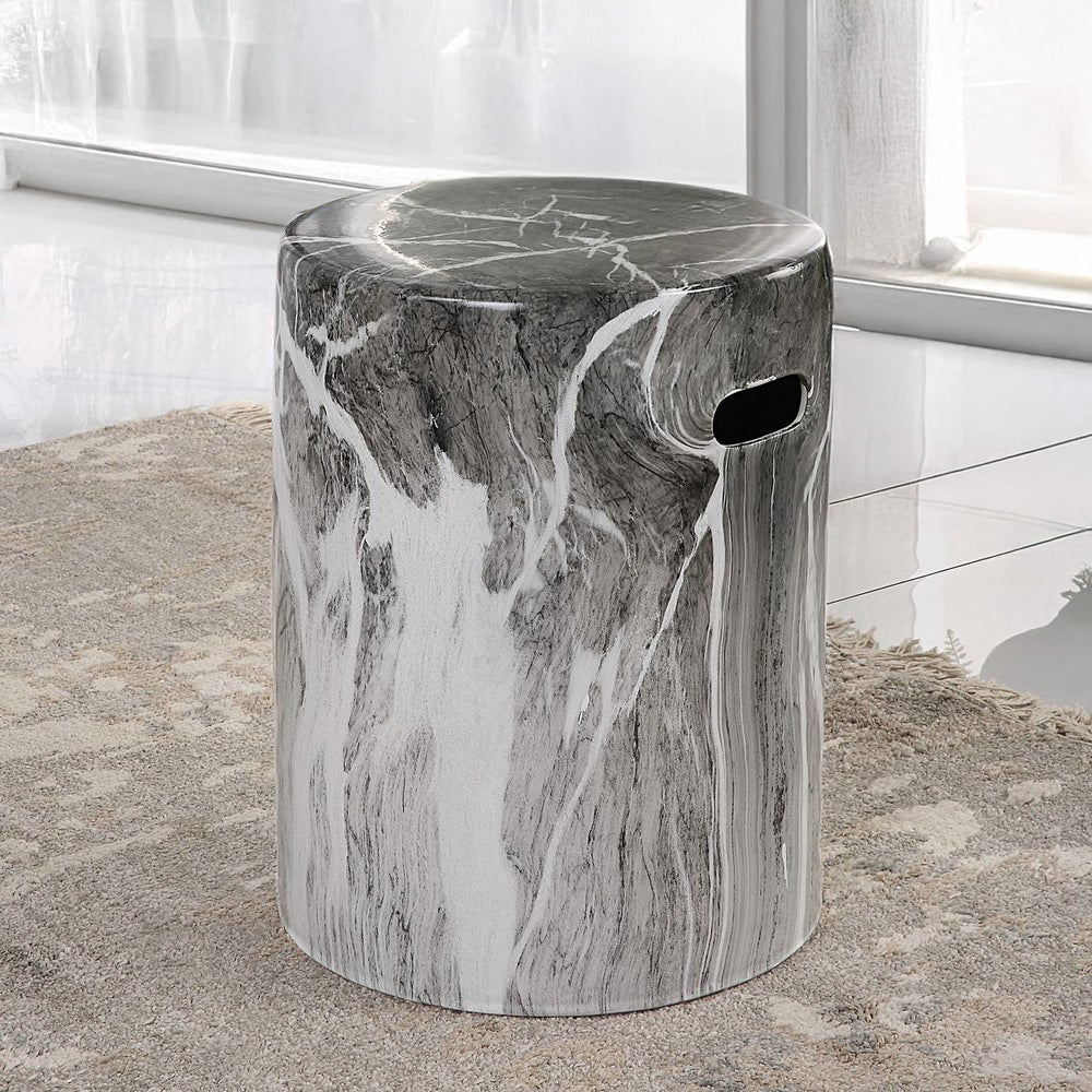 Contemporary Garden Stool — Ceramic Marbled Finish