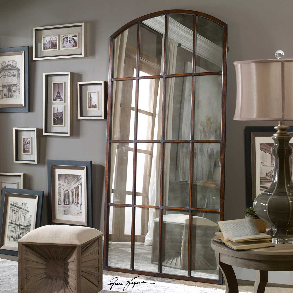 Industrial Window Pane Floor Mirror.