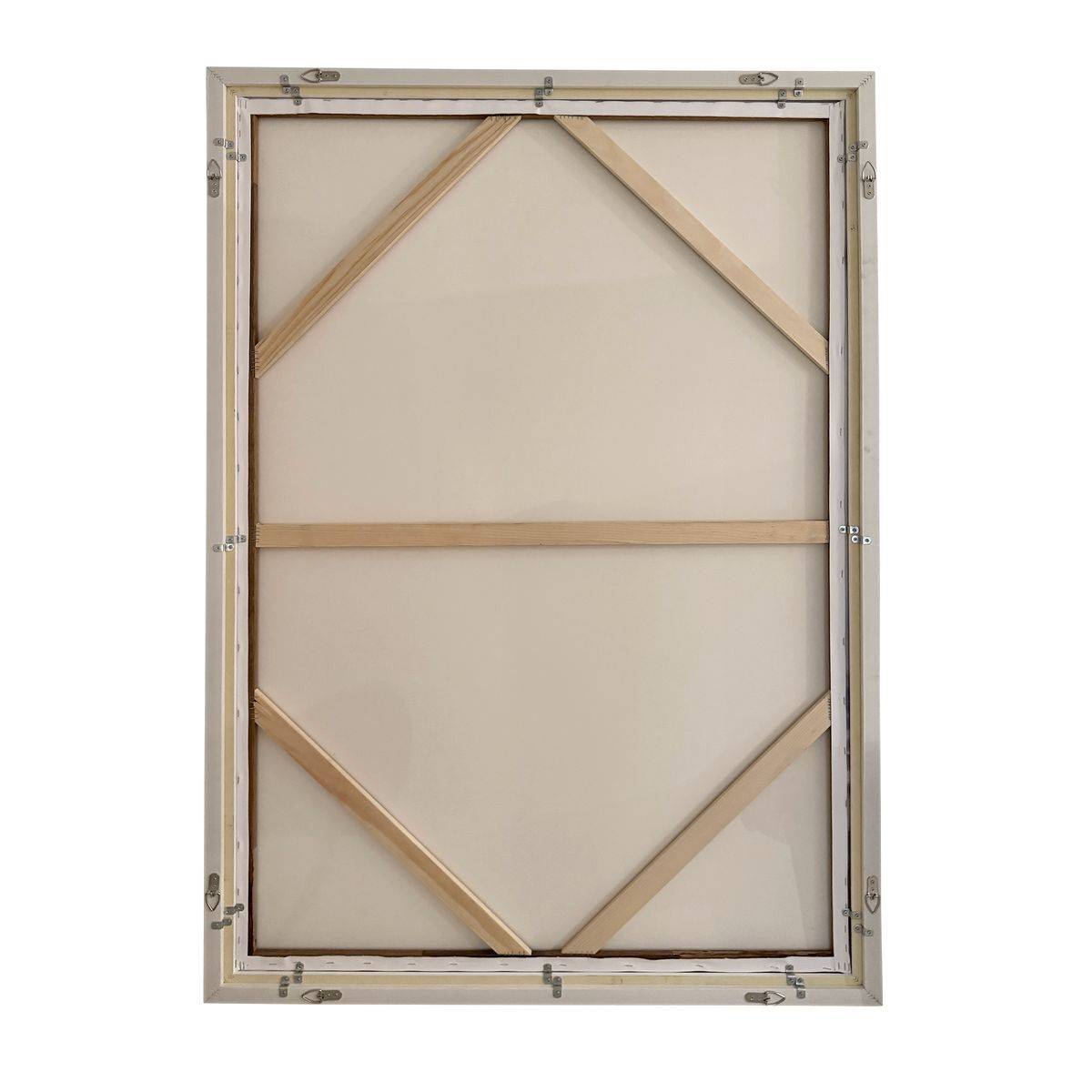 Wooden picture frame with beige mat on a white background