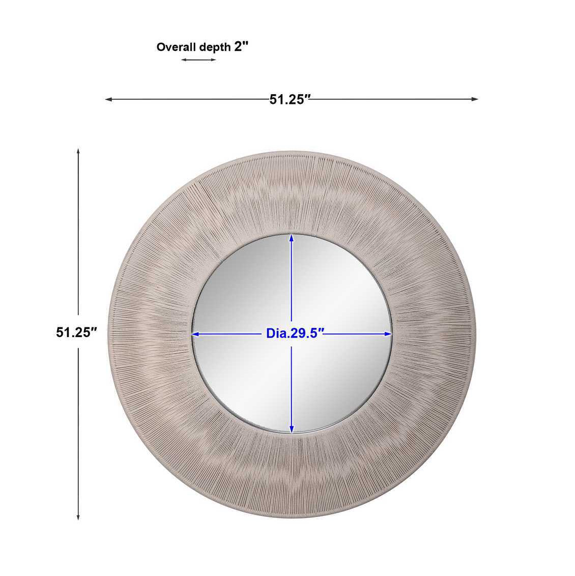 Round mirror with dimensions labeled on a white background